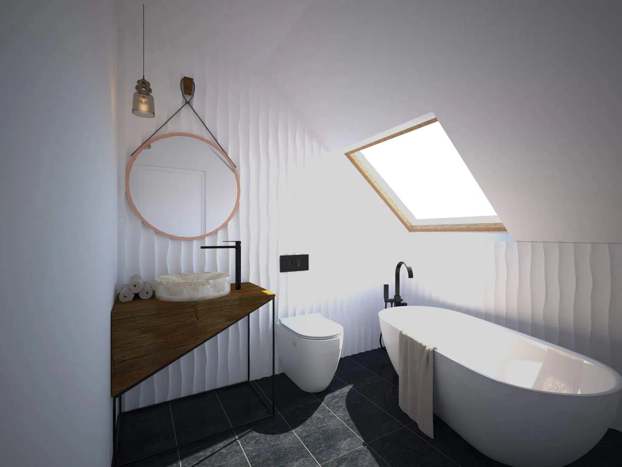 WAVES 3D Decorative Wall Panels - Polystyrene in modern bathroom | DecorMania UK