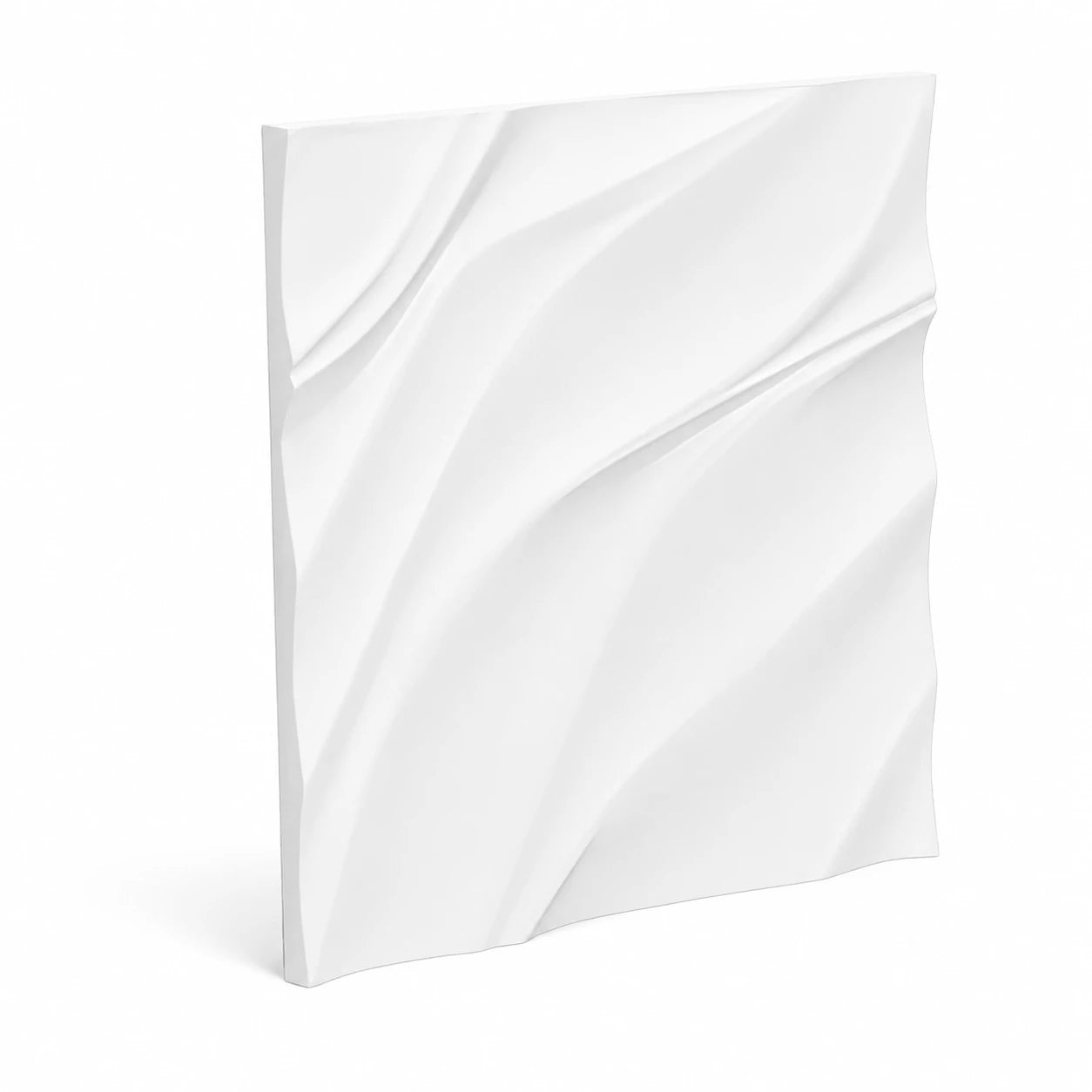 White Waves 50 × 50 cm gypsum 3D wall panel with a flowing diagonal relief pattern