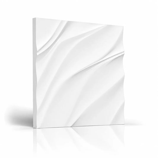 White Waves 50 × 50 cm gypsum 3D wall panel with a flowing diagonal relief pattern