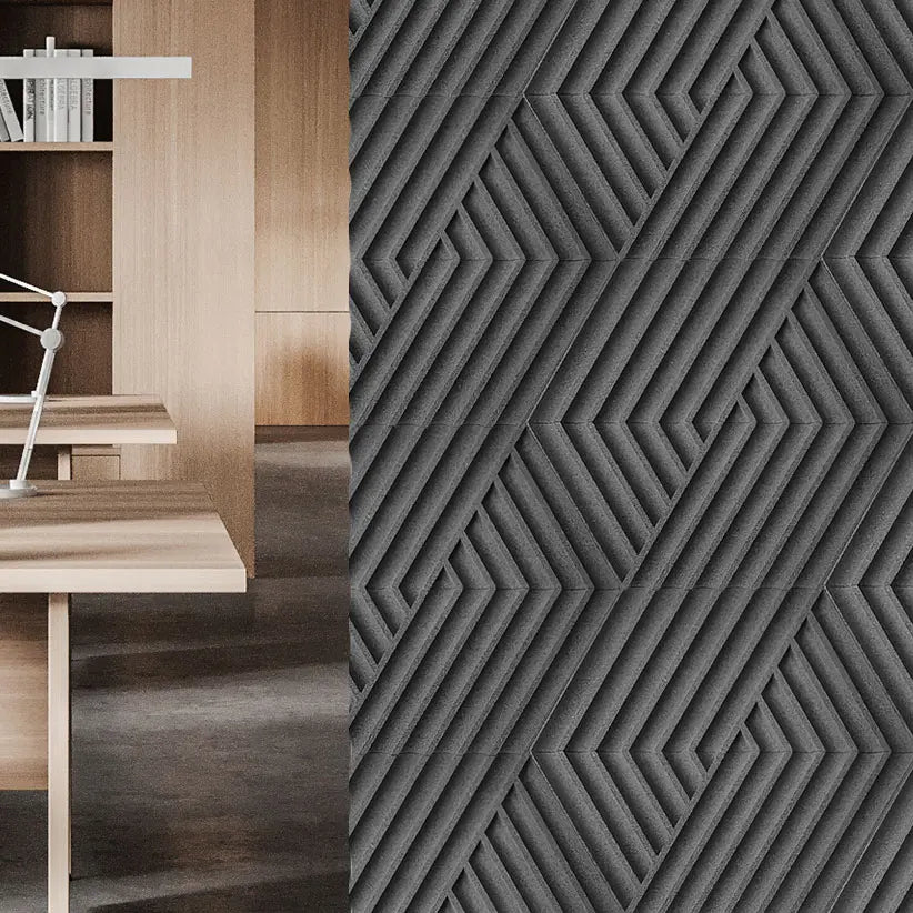 WEAVE 3D Cork Acoustic Wall Panels combined with wood  DecorMania UK
