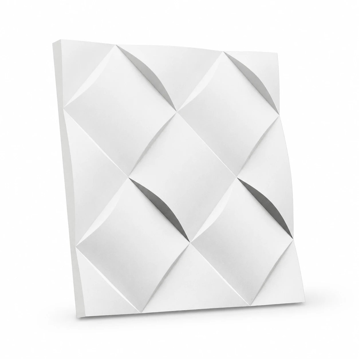 White Wicker 50 × 50 cm gypsum 3D wall panel with a raised interwoven geometric pattern