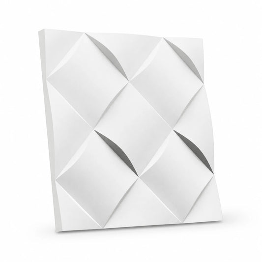 White Wicker 50 × 50 cm gypsum 3D wall panel with a raised interwoven geometric pattern
