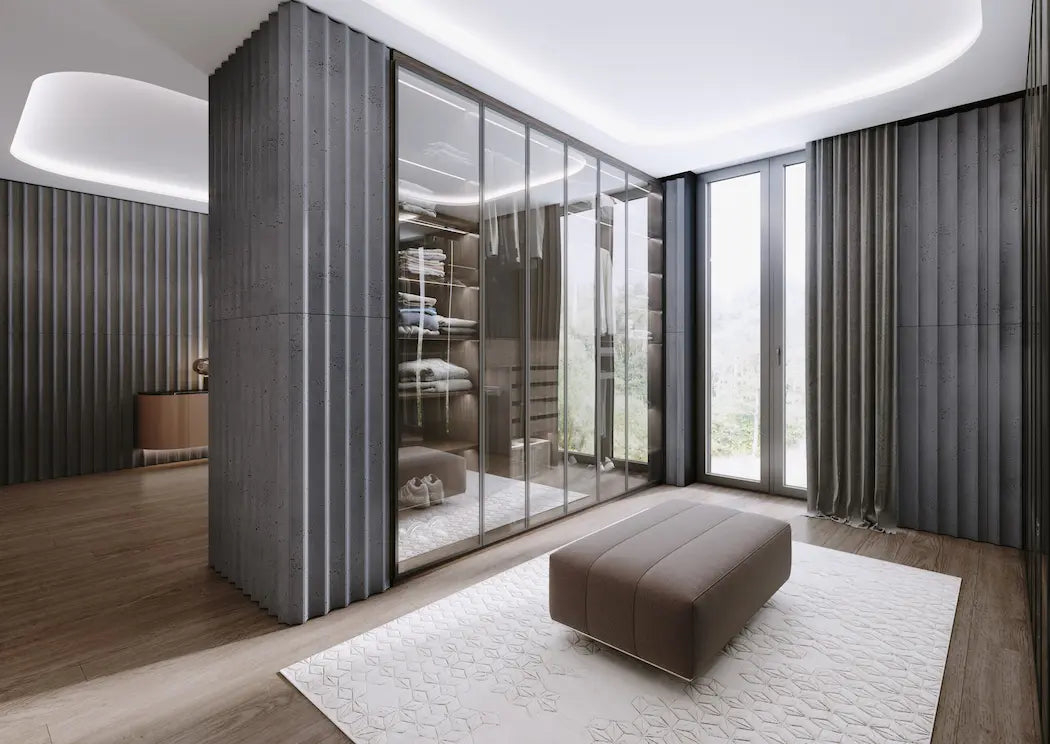 Concrete 3D wall panels interior dressing room