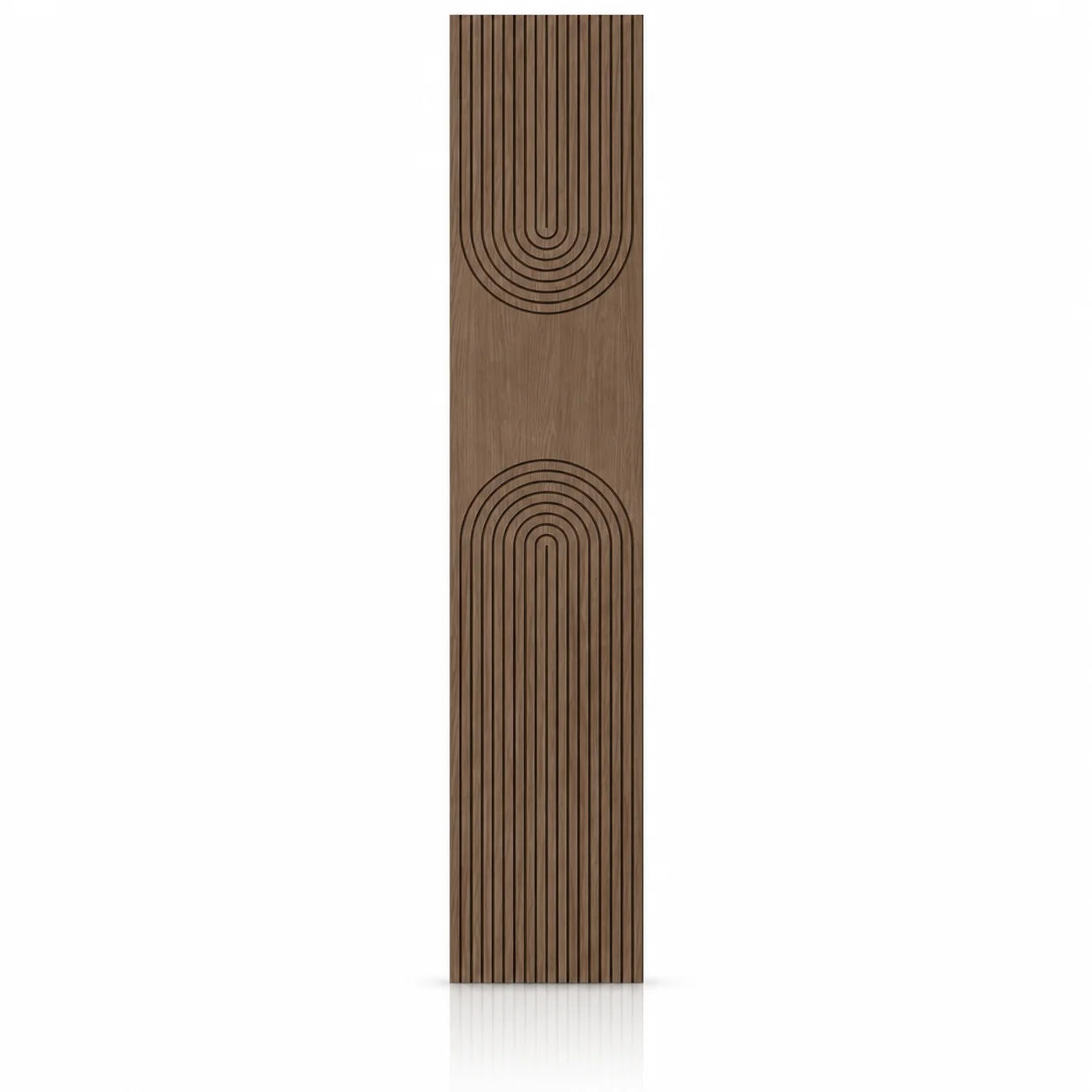 Close-up of Walnut GrooveCraft Model 16 MDF panel with curved milled pattern