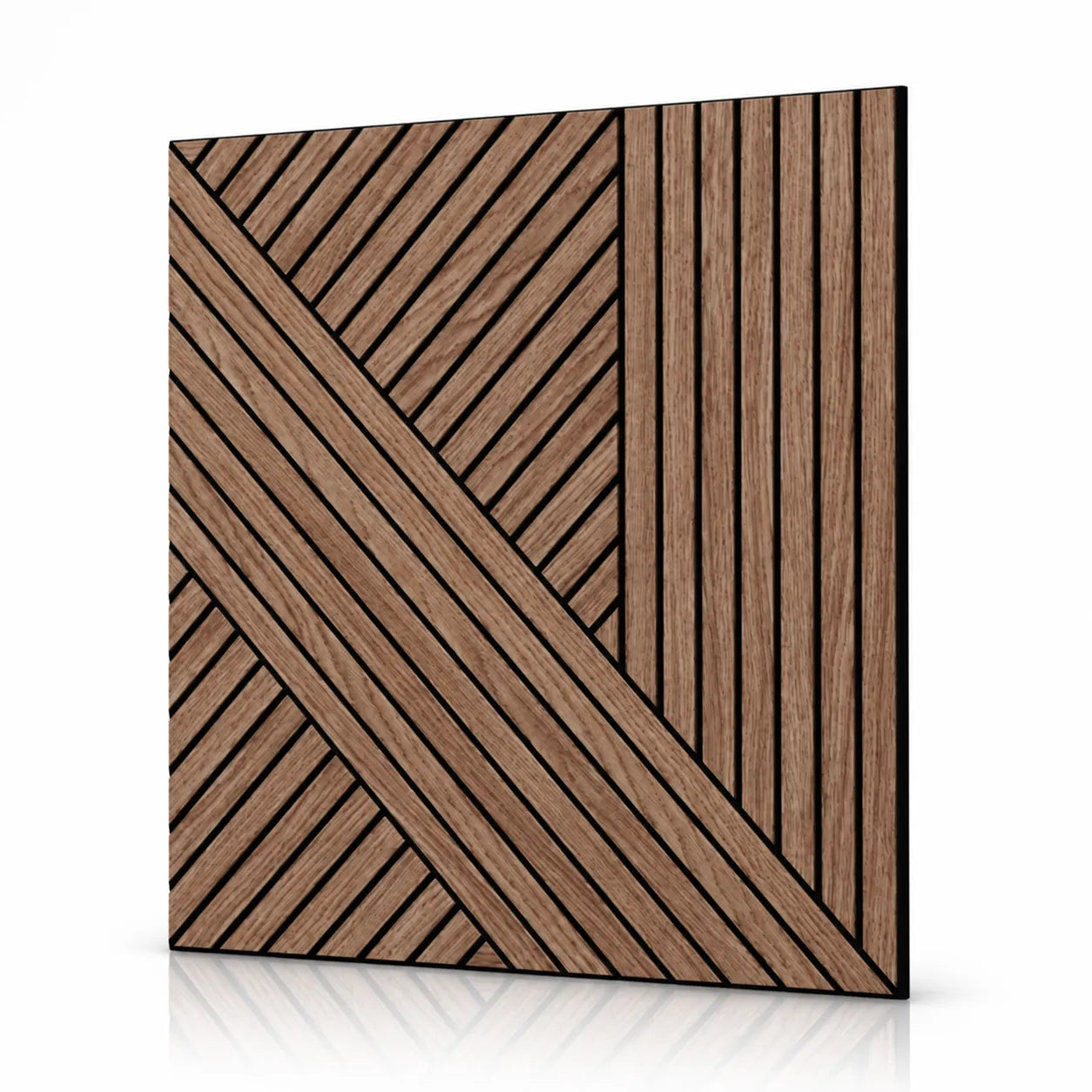 Walnut GrooveCraft MDF wall panel with geometric slat design