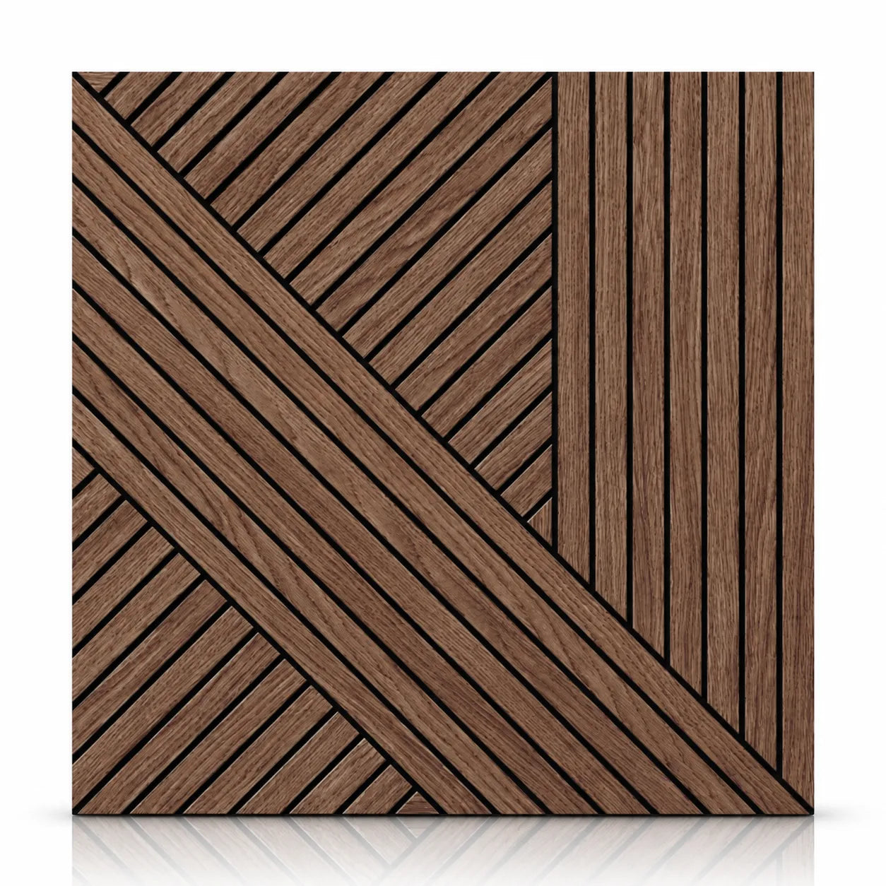 Walnut GrooveCraft MDF wall panel with geometric wood slat pattern