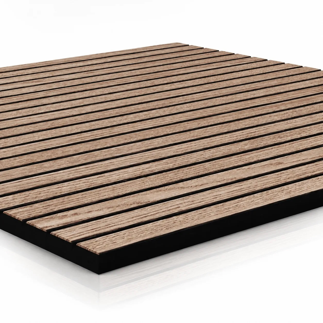 Close-up of Walnut GrooveCraft Model 5 MDF panel with black MDF core