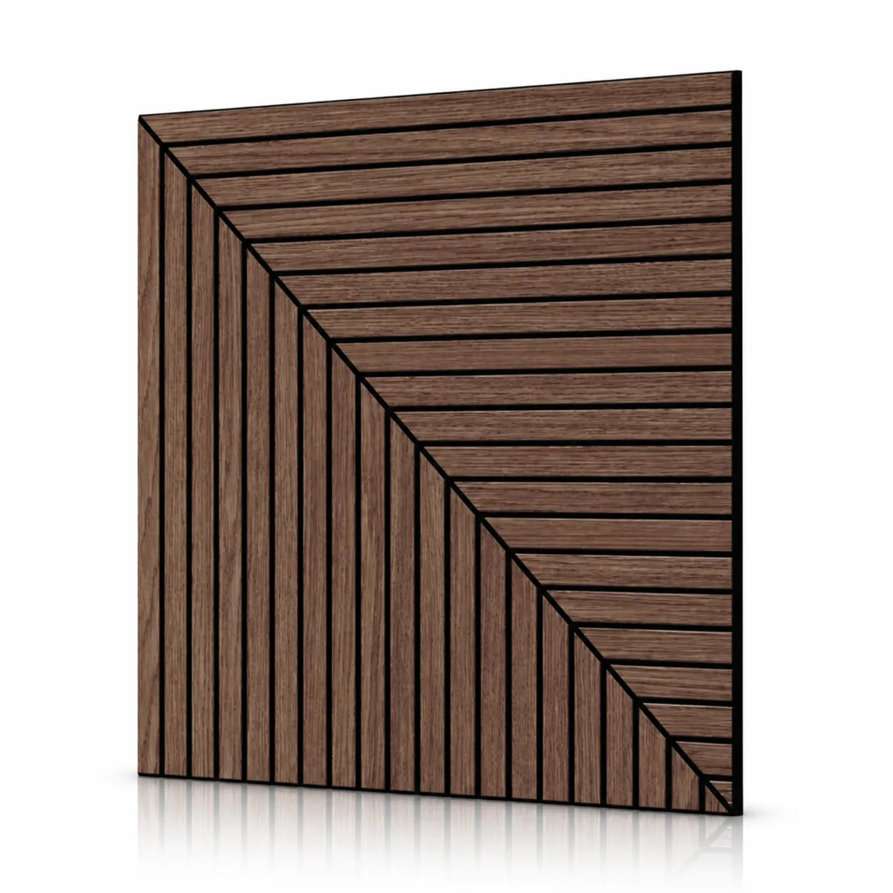 Walnut GrooveCraft Model 6 MDF wall panel with geometric slat design