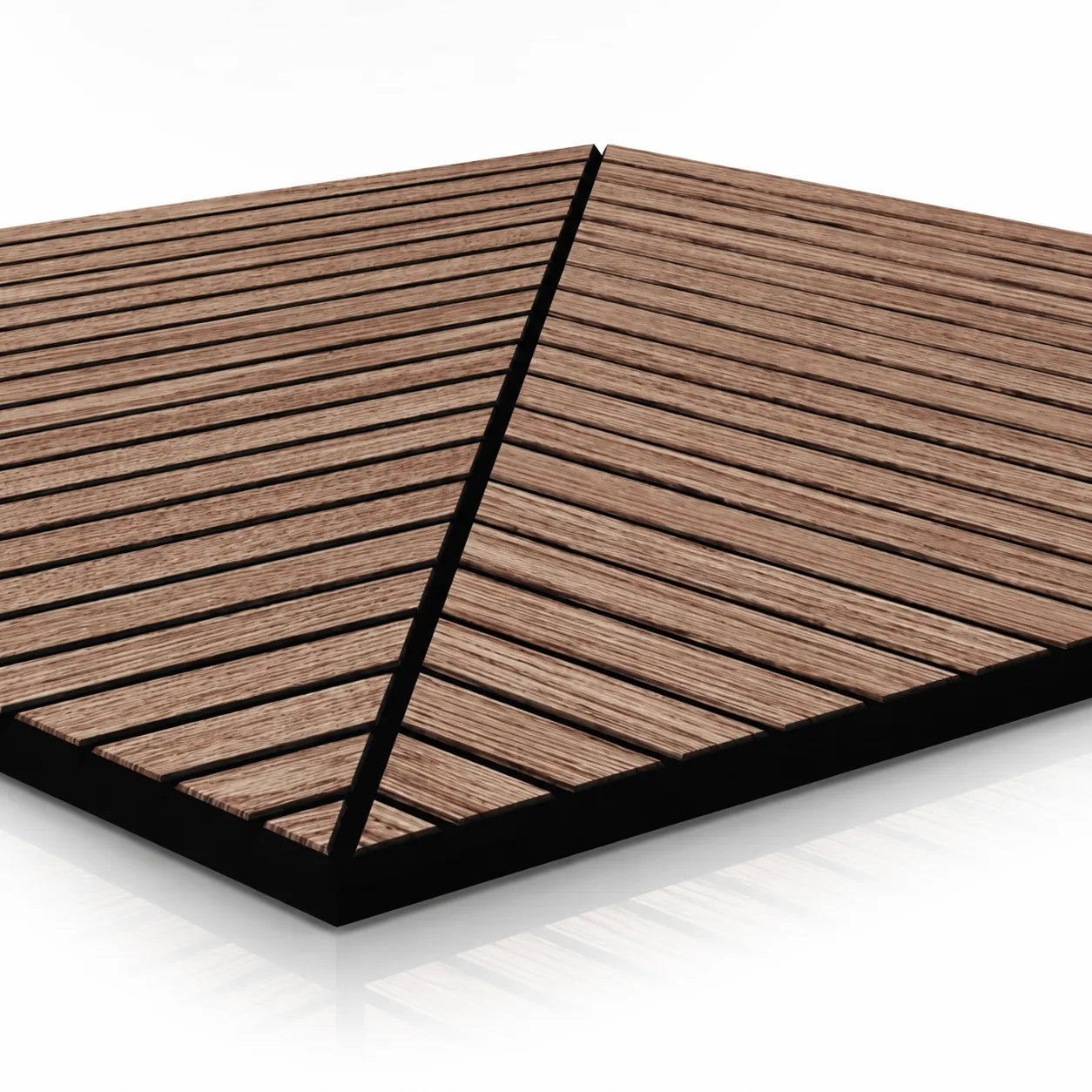 Close-up of Walnut GrooveCraft Model 6 MDF panel with black MDF core
