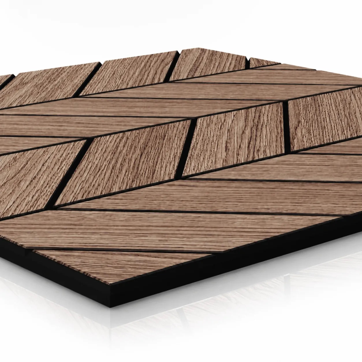 Close-up of Walnut GrooveCraft Model 7 MDF panel with black MDF core