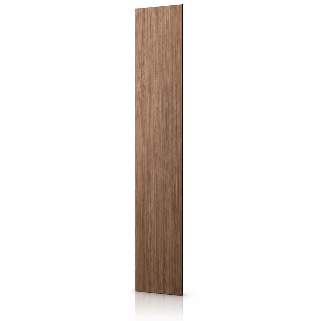 Walnut GrooveCraft MDF wall panel with black MDF core angled view