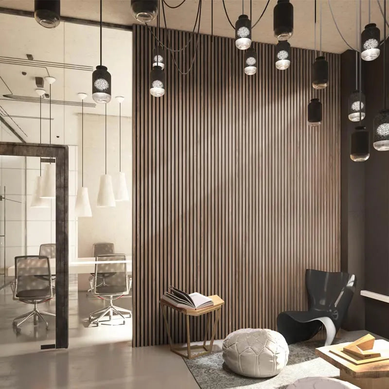 Walnut Wood Slat Wall Panelling – 300x60 cm in cozy interior DecorMania UK