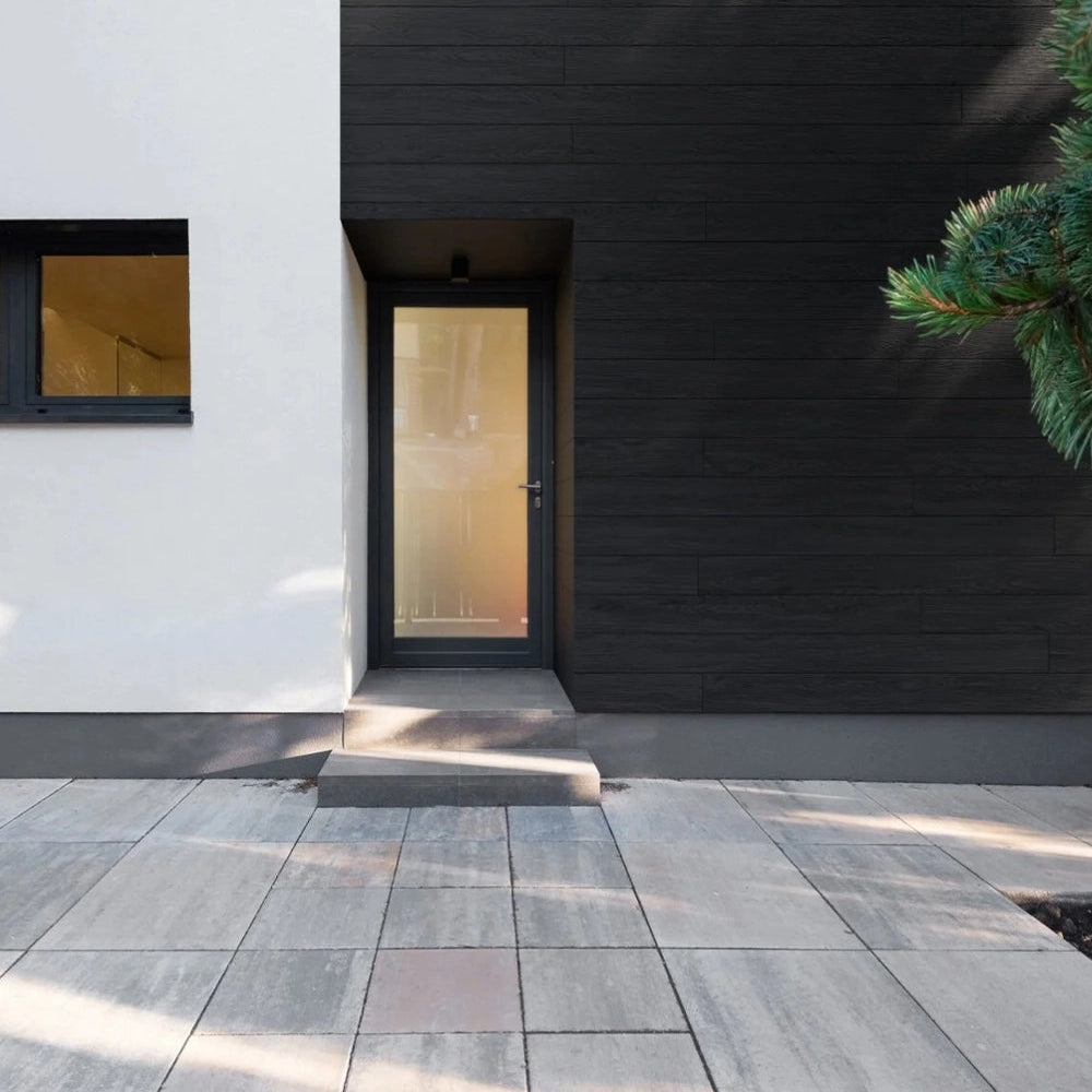 Wood Texture Flexible Wall Panels GRAPHITE on house elevation DecorMania UK