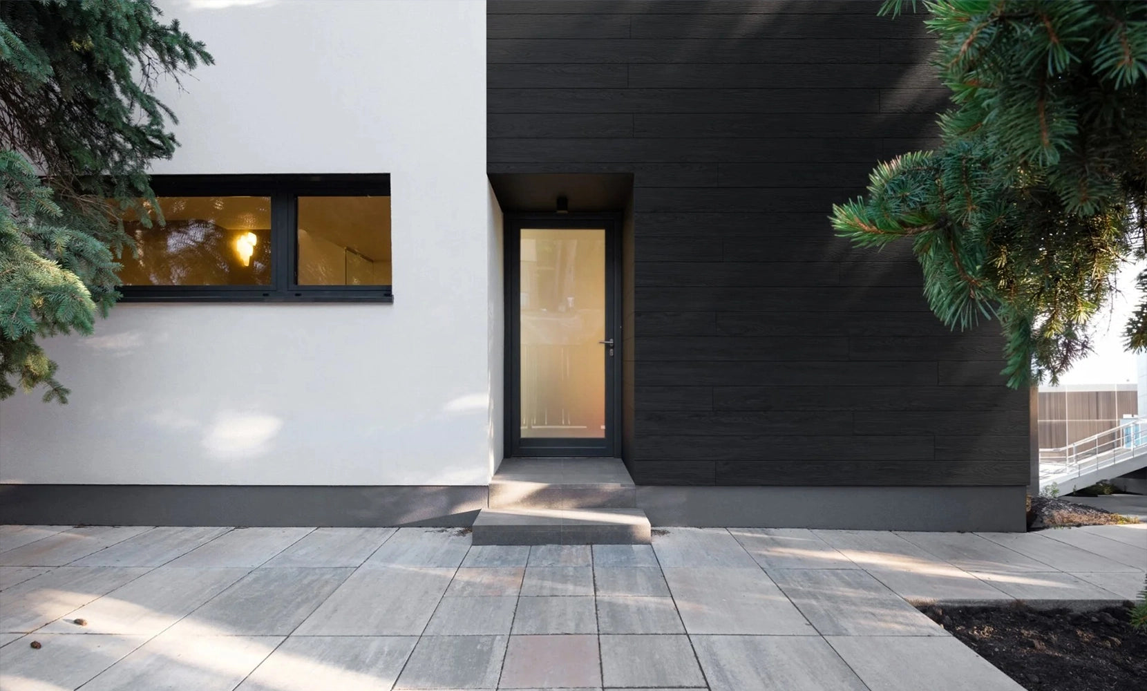 Wood Texture Flexible Wall Panels GRAPHITE on front house wall DecorMania UK