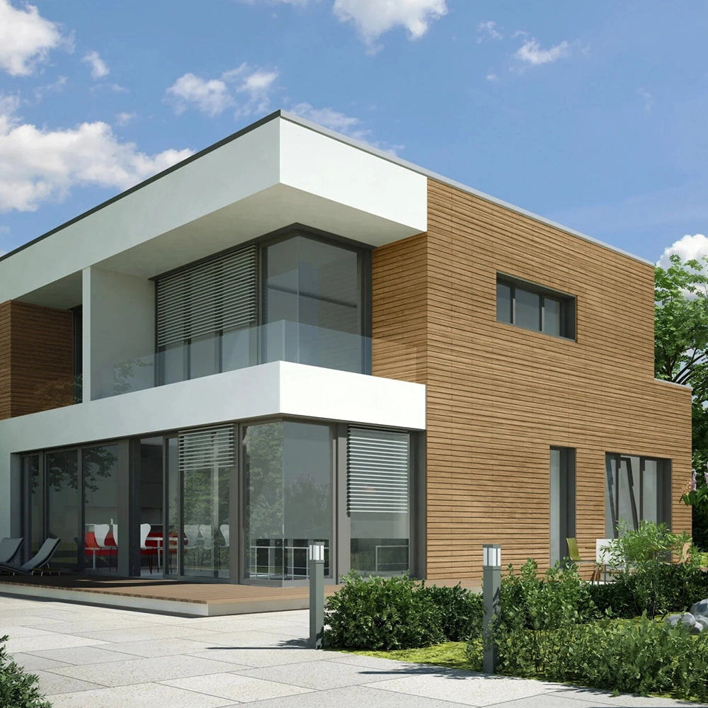 Wood Texture Flexible Wall Panels LIGHT OAK wall elevation combined with big windows DecorMania UK