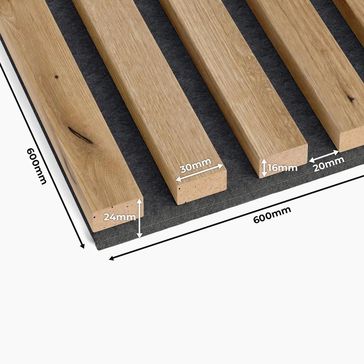 Wooden Acoustic Panels - EUROPEAN OAK Wall Slats dimensions detail DecorMania UK