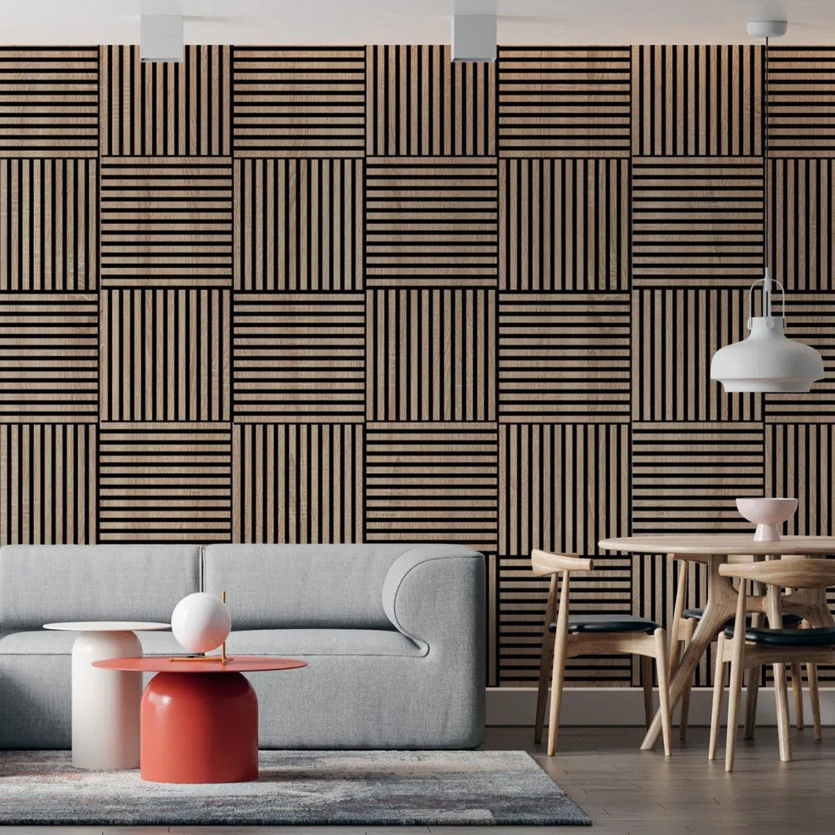 Wooden Acoustic Panels - GREY OAK Wall Slats feature wall DecorMania UK