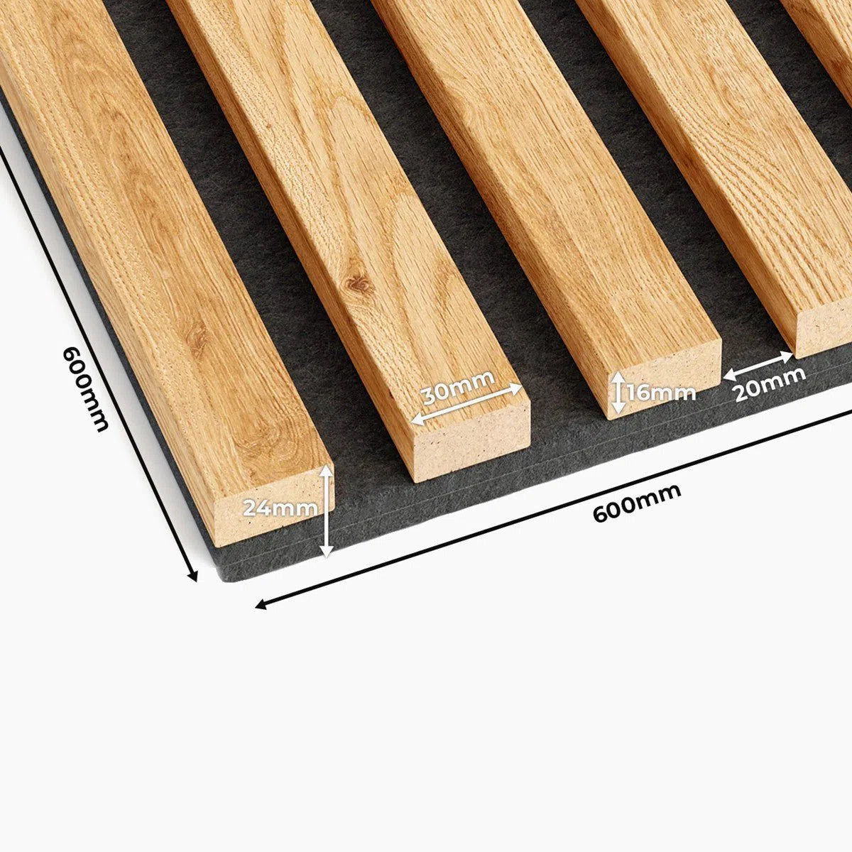 Wooden Acoustic Panels - Square OAK Wall Slats Sample on white background DecorMania UK