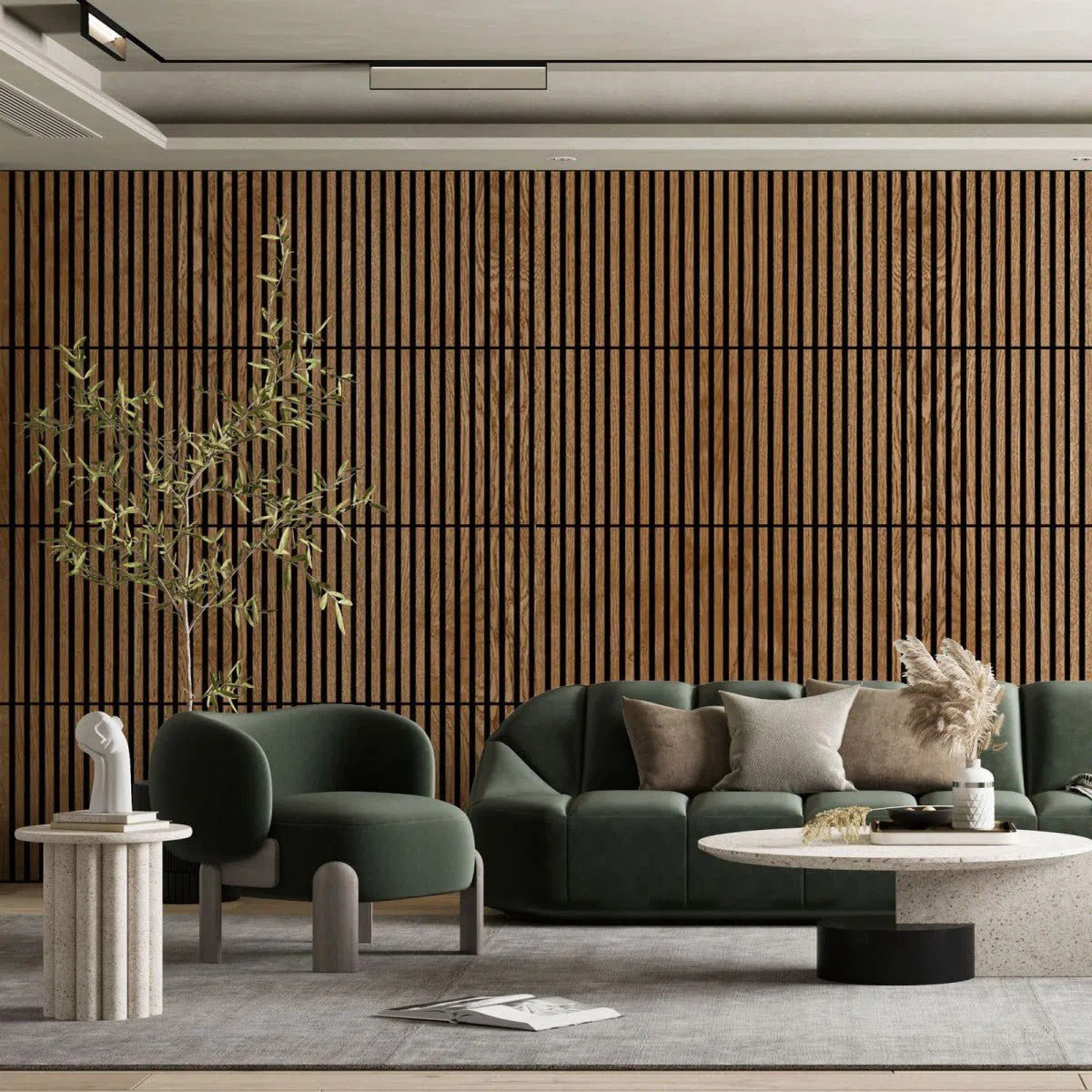 Wooden Acoustic Panels - VENEERED OAK Wall Slats living room feature wall DecorMania UK