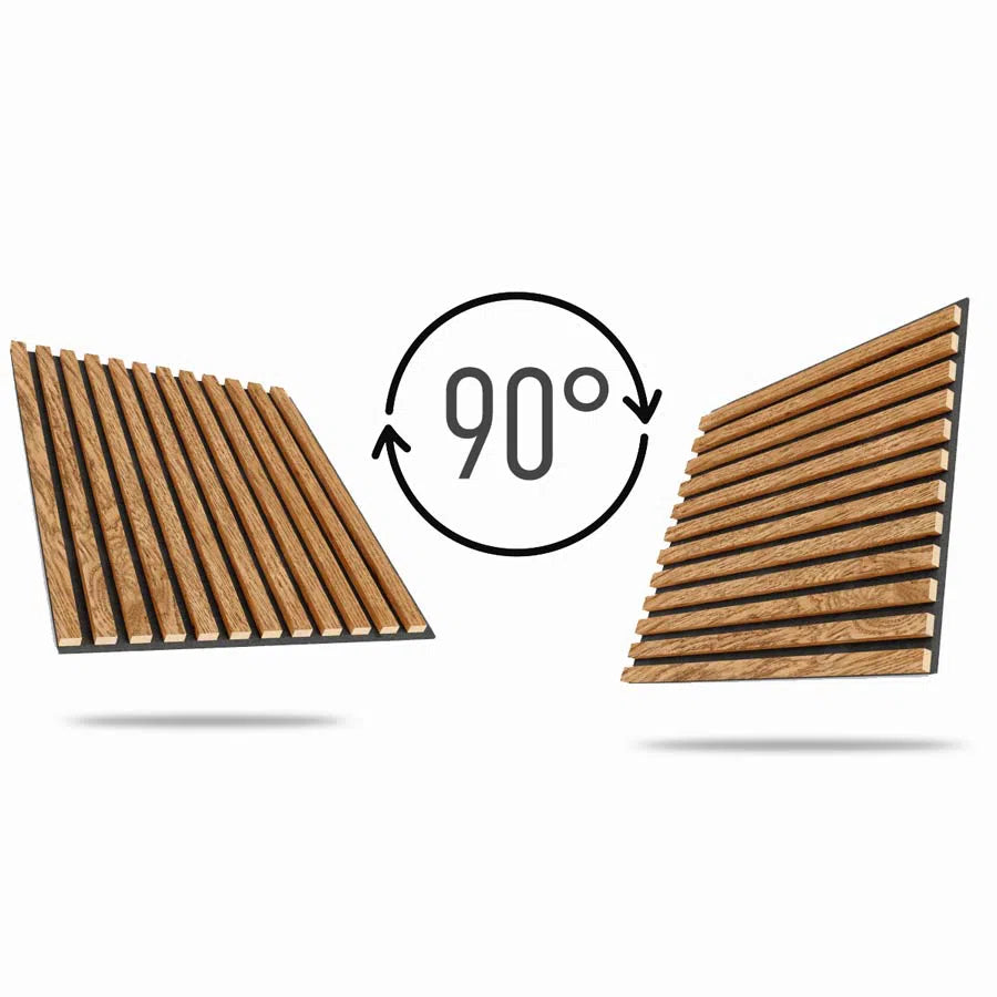 Wooden Acoustic Panels - VENEERED OAK Wall Slats on white background DecorMania UK