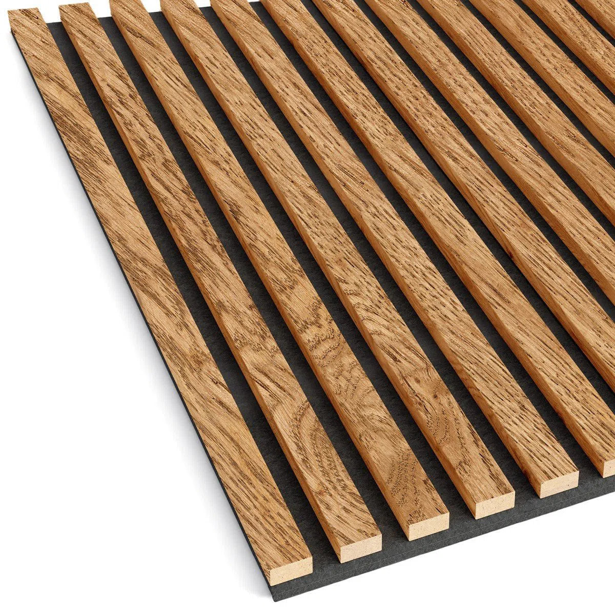 Wooden Acoustic Panels - VENEERED OAK Wall Slats on white background DecorMania UK