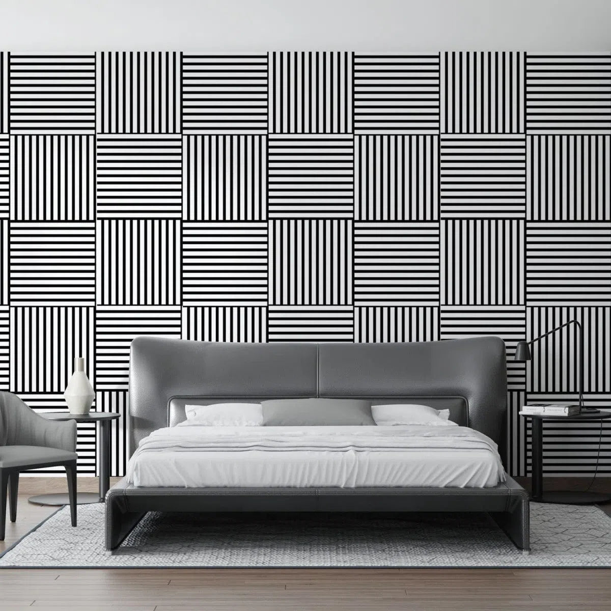 Wooden Acoustic Panels - WHITE Wall Slats in bedroom interior DecorMania UK