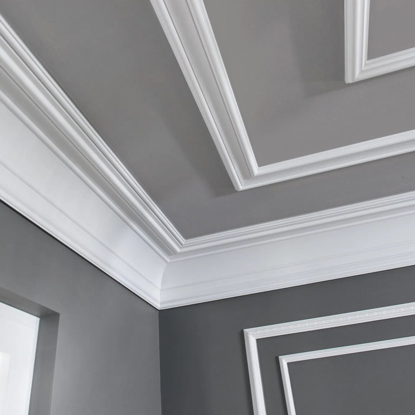 GABRIELLA (Z73) 2.44M NMC Ceiling Coving on a dark grey ceiling | DecorMania UK 