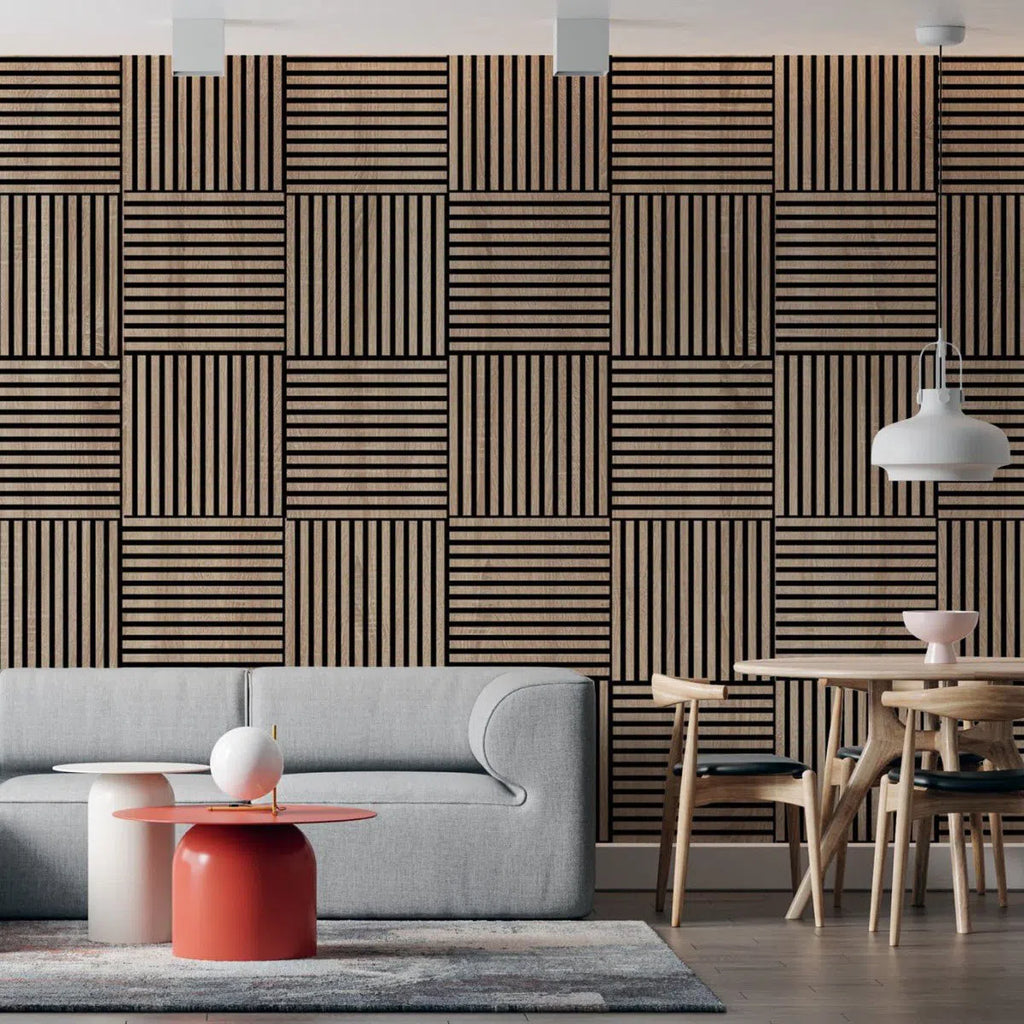 Acoustic Slats panel square - Grey OAK - Slats acoustic 3D Panels | DecorMania