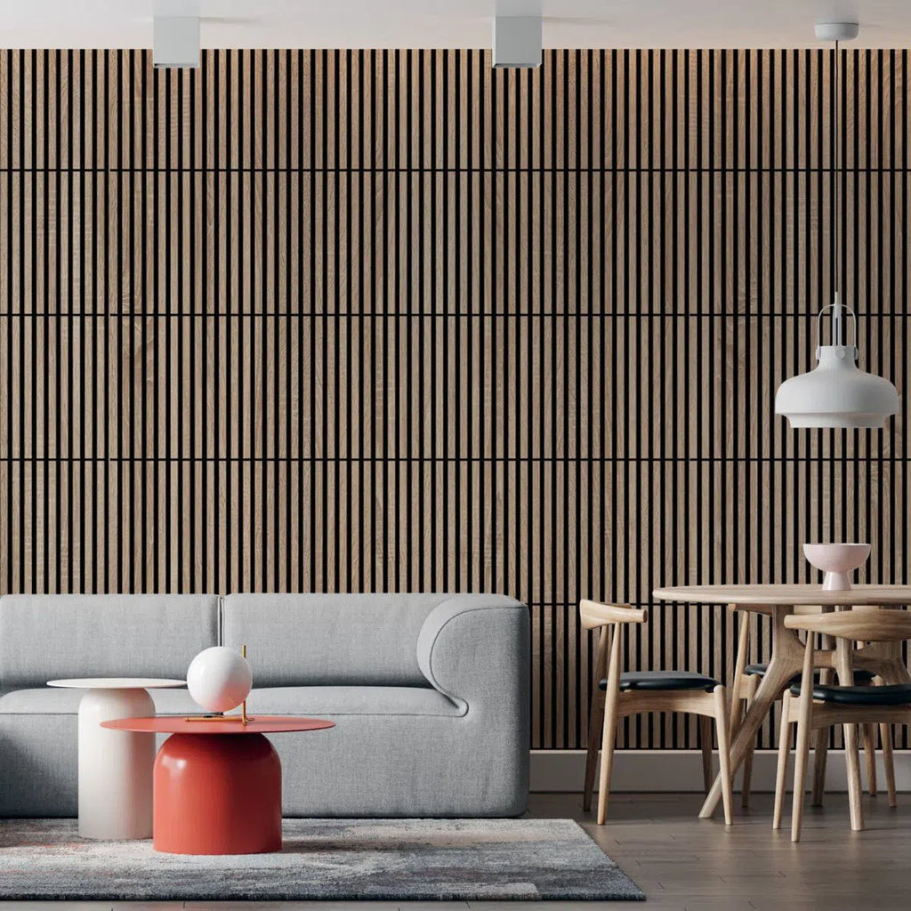 Acoustic Slats panel square - Grey OAK - Slats acoustic 3D Panels | DecorMania