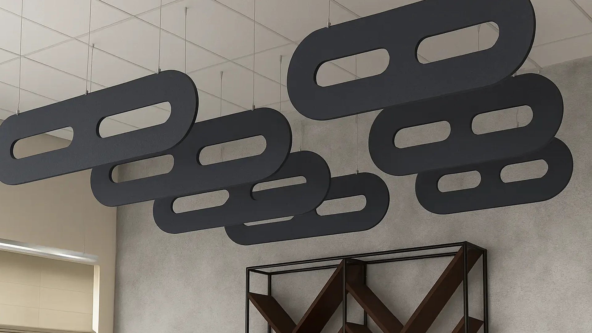 Felt Ceiling Acoustic Baffles before in office interior