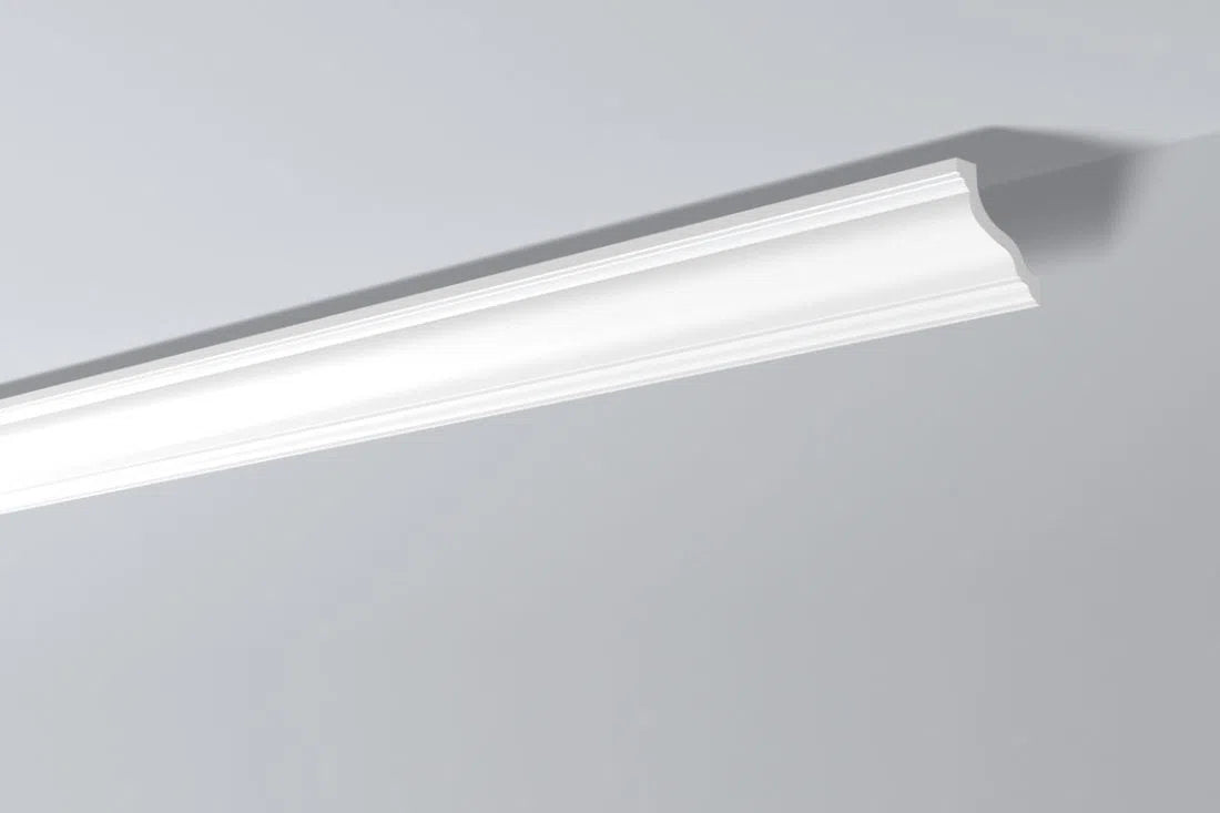 ANNA WT10 WALLSTYL® 2.44M Ceiling Coving on a grey ceiling | DecorMania UK 