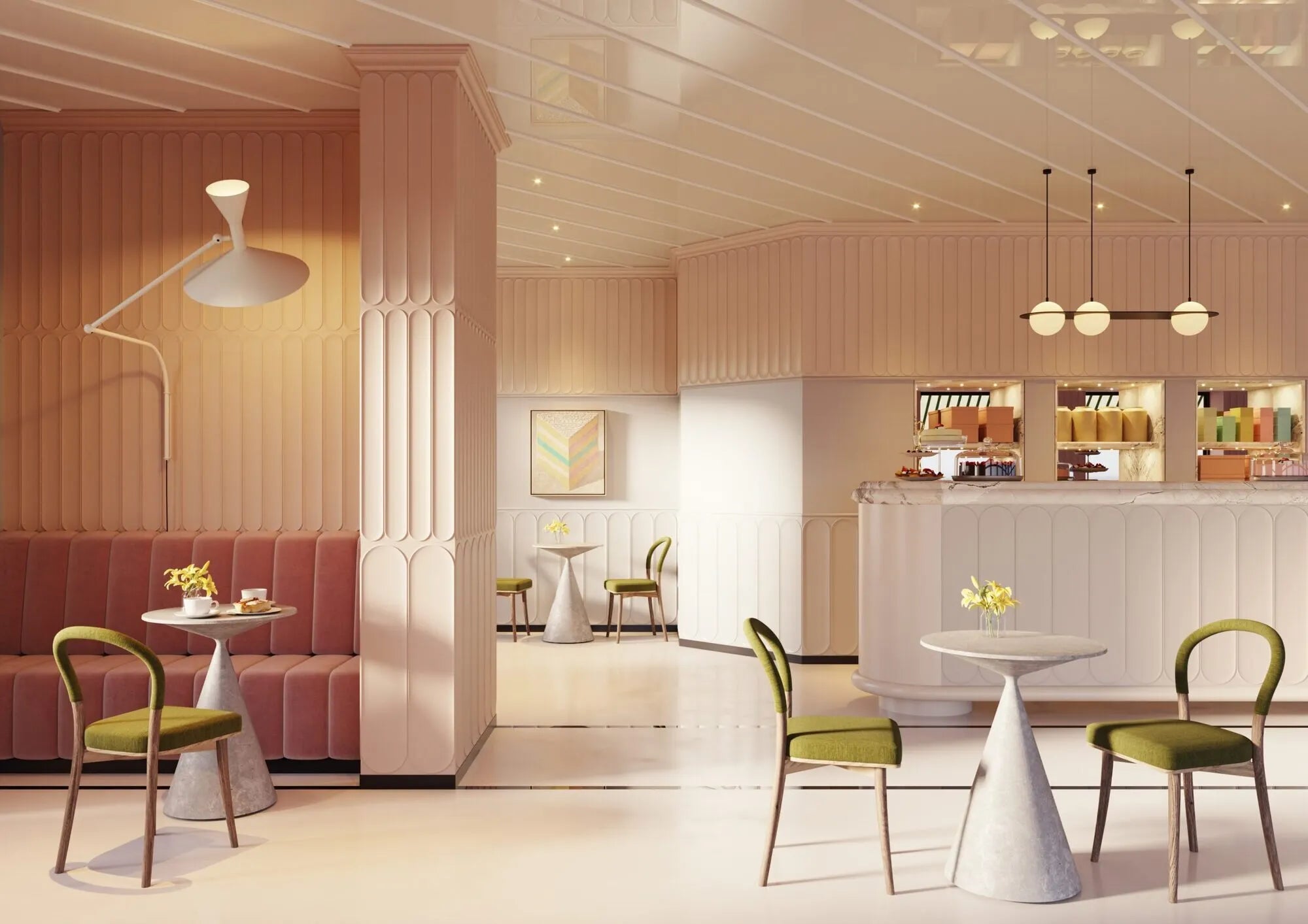ARC S Arstyl® 3D Wall Panel in a modern café with unique architectural accents | wall feature | DecorMania UK