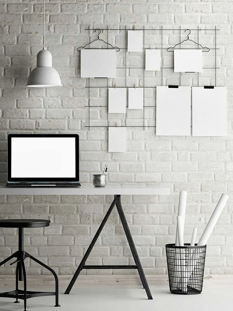 BRICK 3D Wall Panel Model 06 - 3D Polystyrene Wall Panels in a modern, minimalist home office | DecorMania UK 