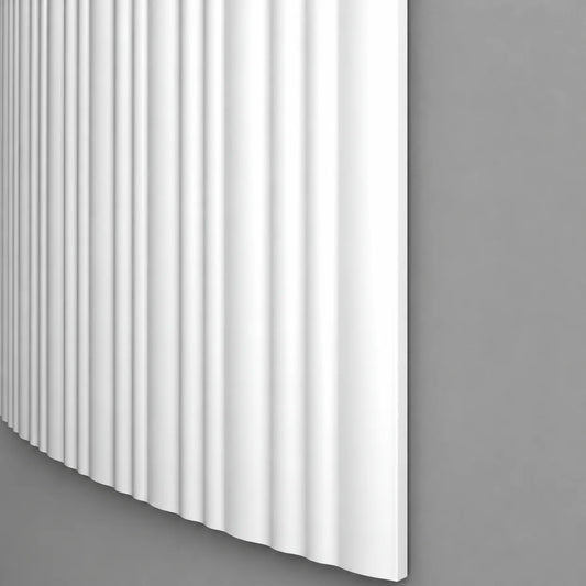 White CALANDO FLEX wall panel with rounded vertical ribs and a curved profile against a grey background