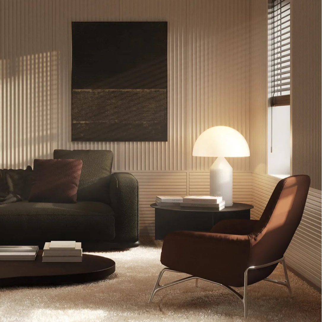 CANELÉ L Arstyl® 3D Wall Panels in a modern living room with ribbed panel design | DecorMania UK