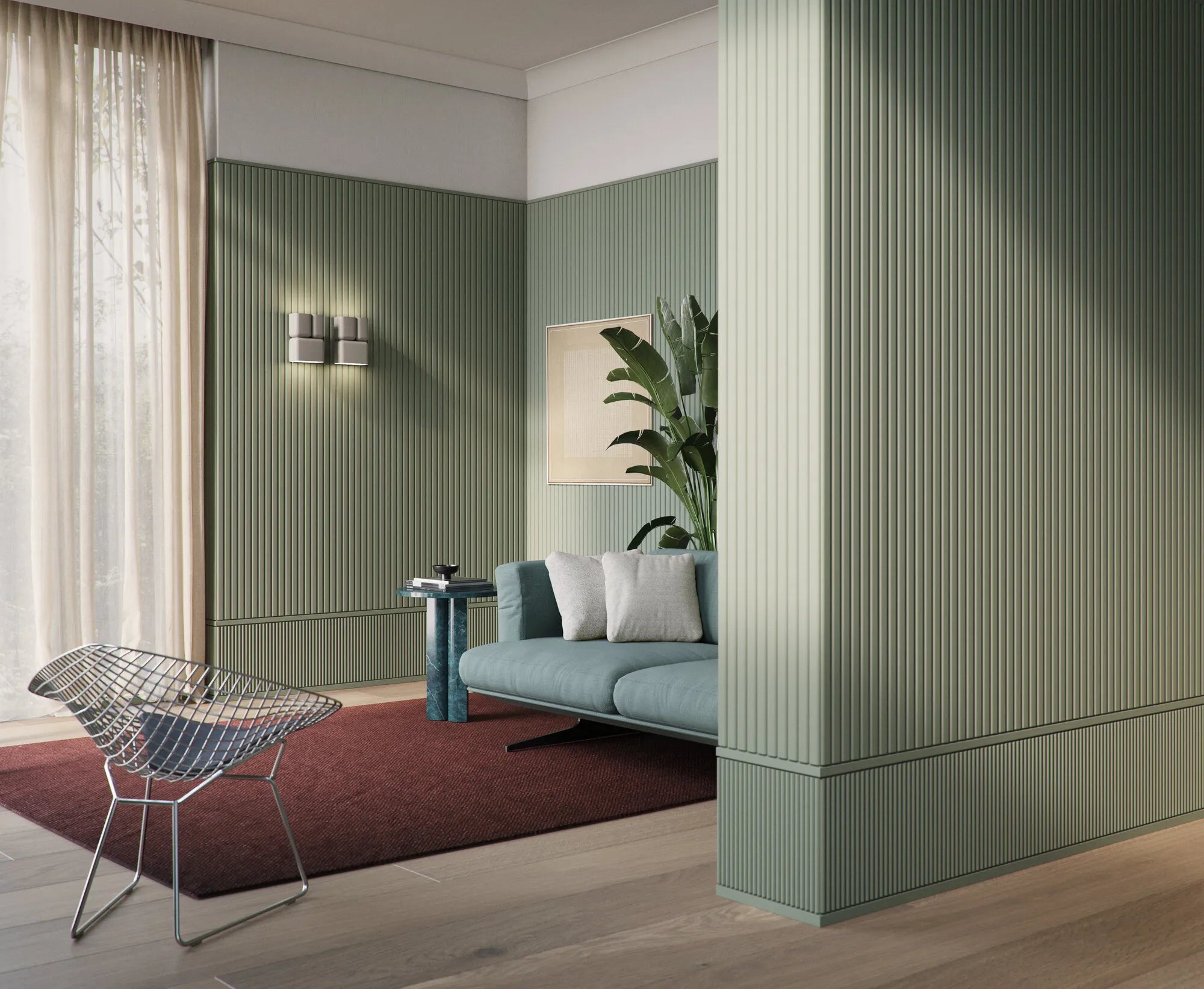 CANELÉ L Arstyl® 3D Wall Panel | in a minimalist living room with textured wall panel | DecorMania UK

