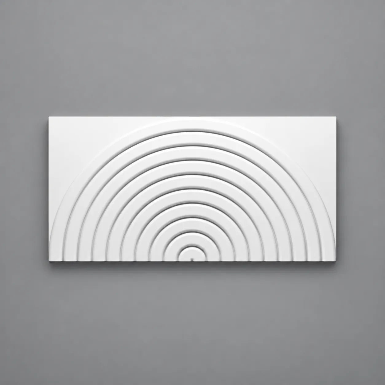 White CANELÉ R L ARSTYL wall panel with concentric semicircular ribs on a grey background