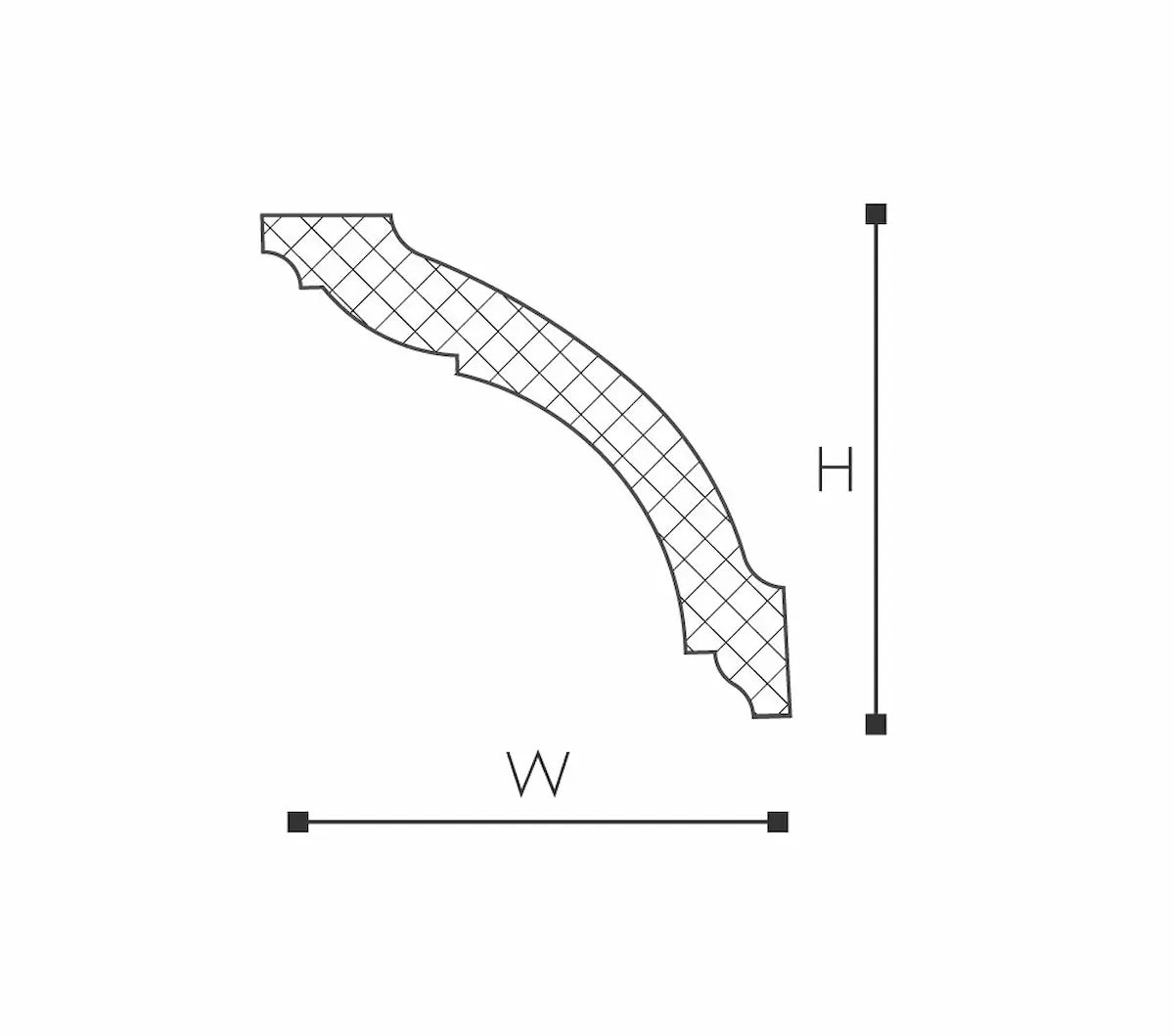 dimensions of CARLOTTA WT15 WALLSTYL 2.44M Coving  W 70mm x H 70mm | DecorMania