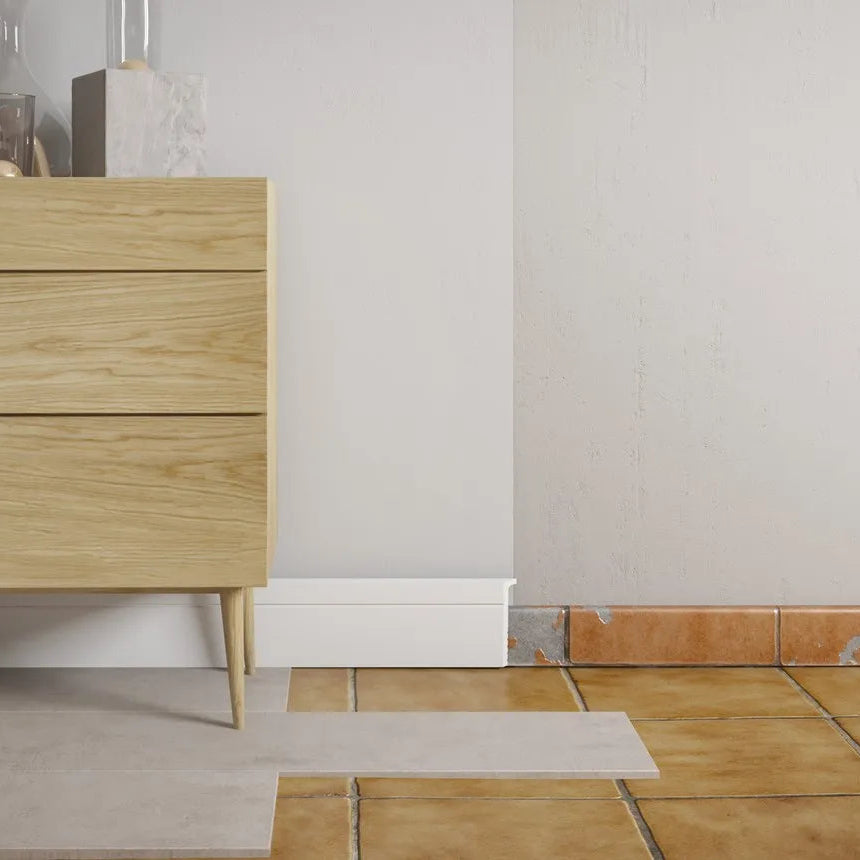 CF2 WALLSTYL cover skirting board used to conceal existing tiled skirting
