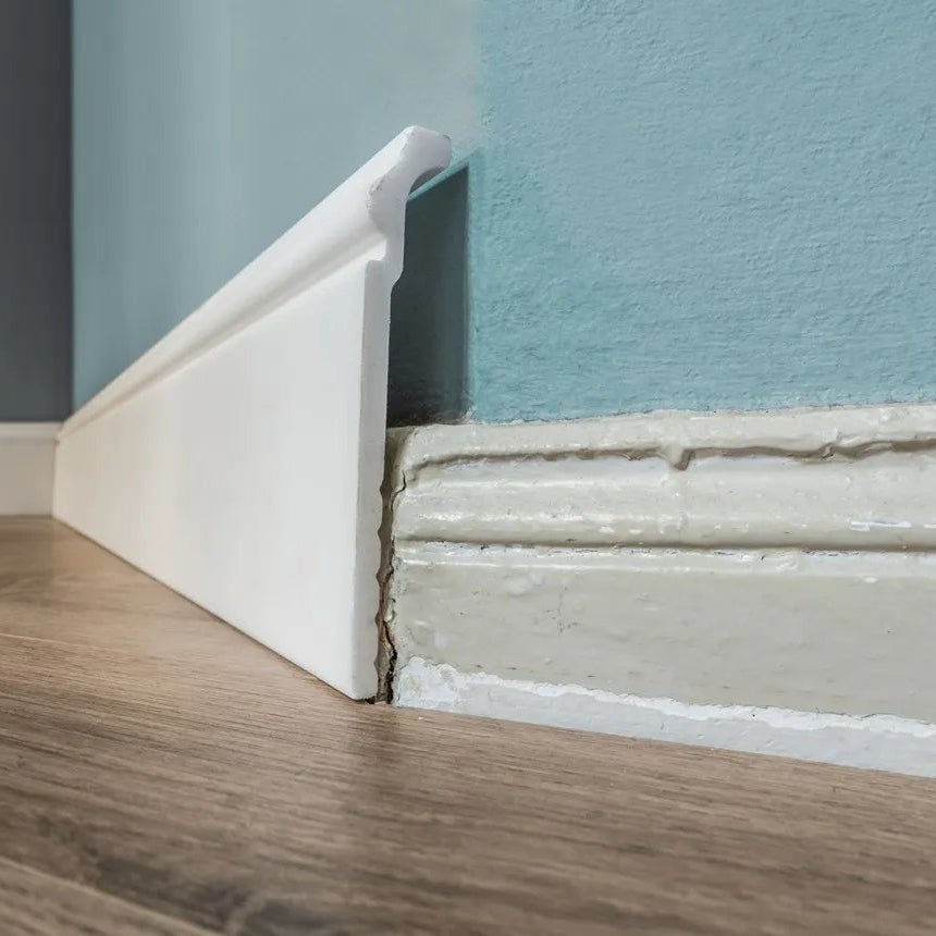 CF3 WALLSTYL white cover skirting board concealing old skirting in renovation