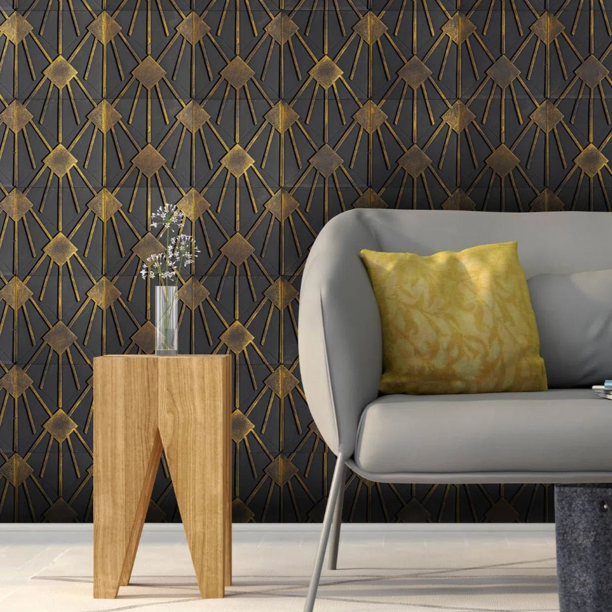 Concrete 3D Tile ANDROMEDA Black Gold - Box of 12 - 3D Concrete Tiles | DecorMania