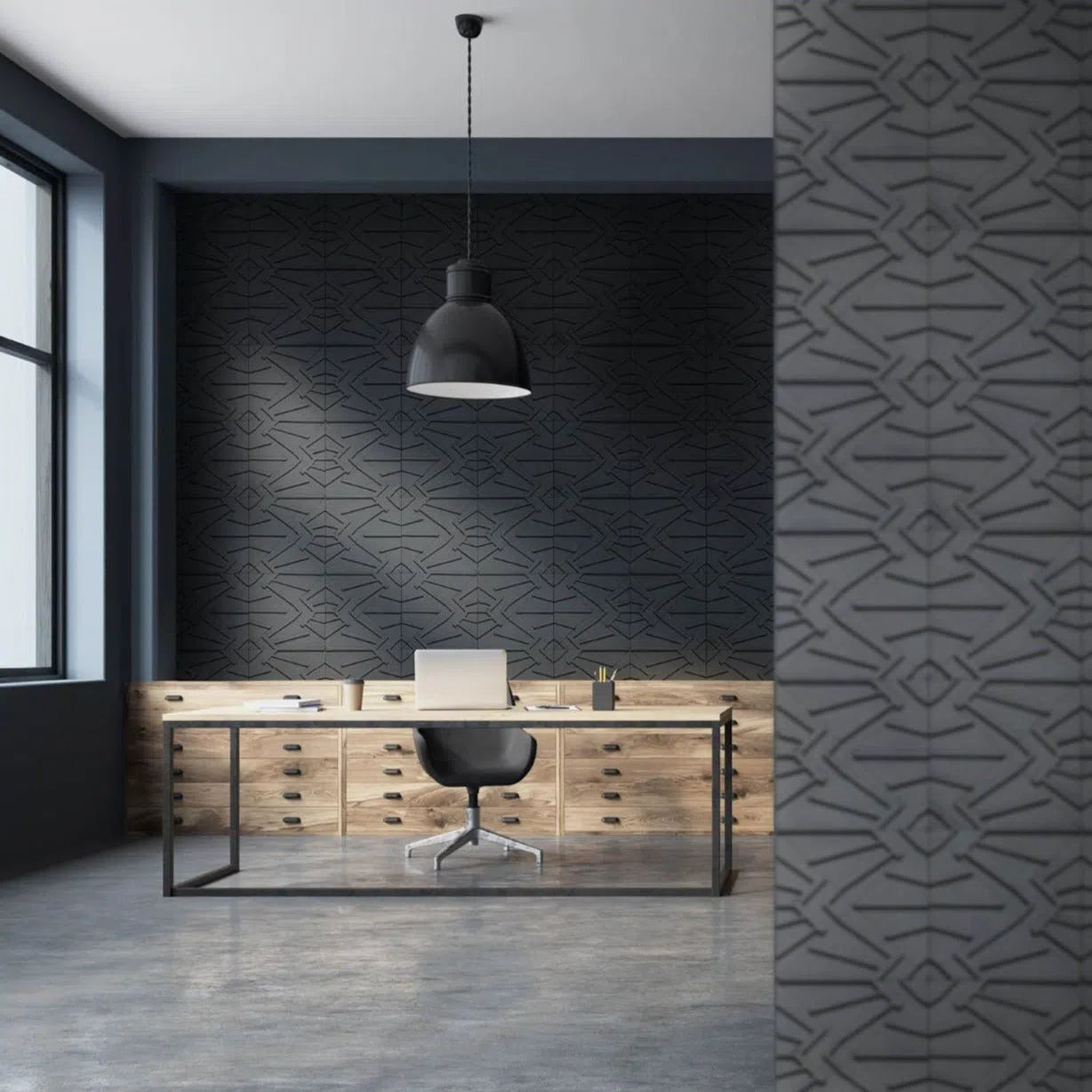 Concrete 3D Tile FORNAX Dark Grey - Box of 12 - 3D Concrete Tiles | DecorMania