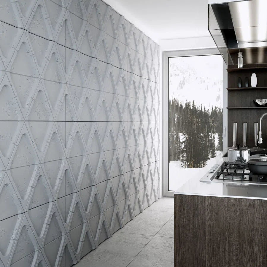 3D Concrete Wall Panels DIAMONDS in modern kitechen | DecorMania UK
