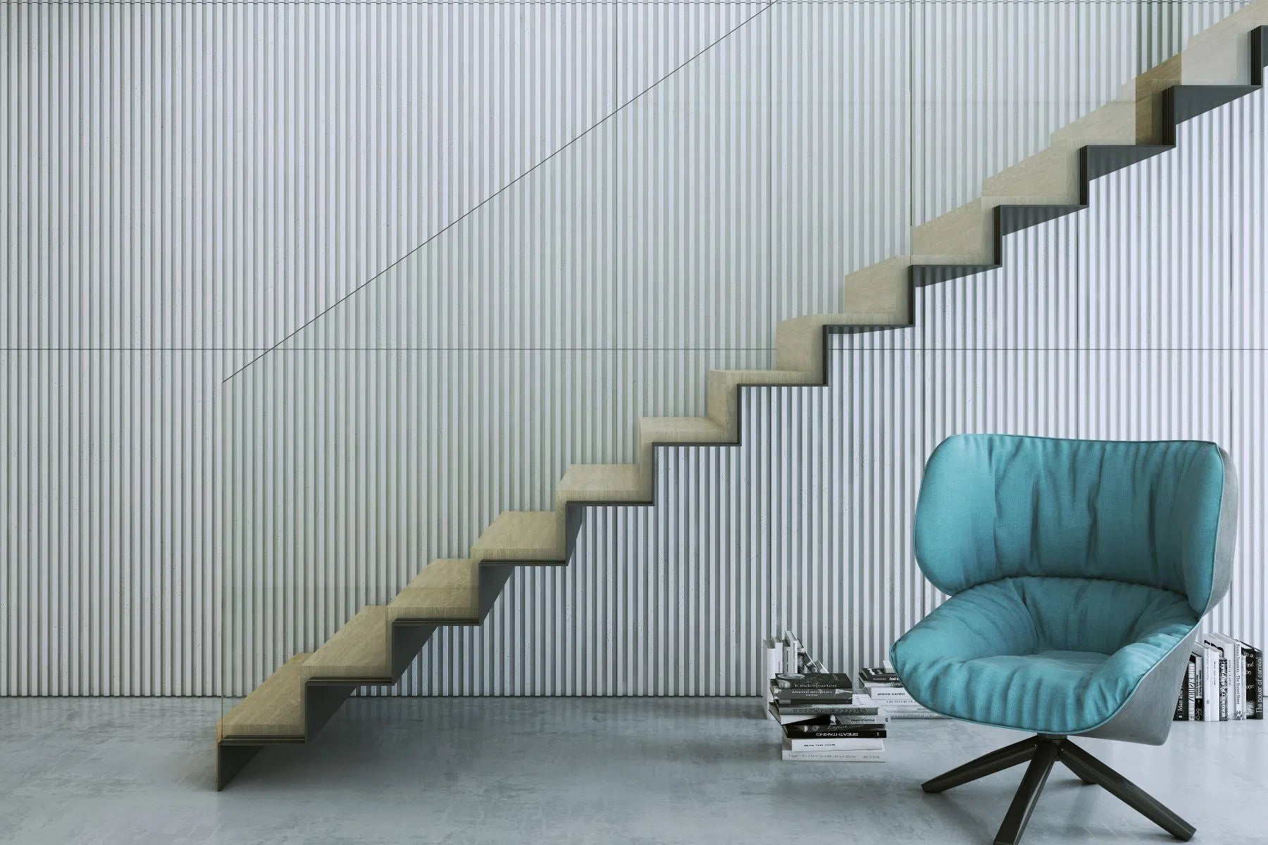 3D Concrete Wall Panel RIFT S in a modern hallway | DecorMania UK