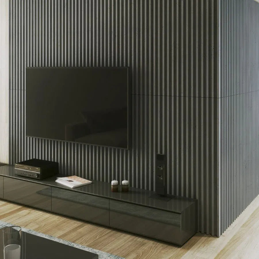 3D Concrete Wall Panel RIFT XL  in a modern living room | DecorMania UK
