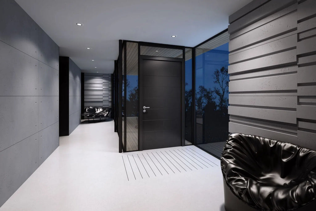 3D Concrete Wall Panel ROOFTOPS in a modern hallway | DecorMania UK
