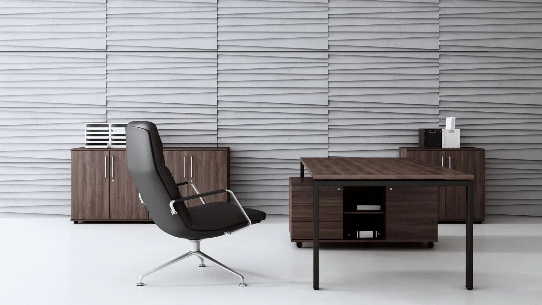 3D Concrete Wall Panels SHUTTERS in a modern office | DecorMania UK