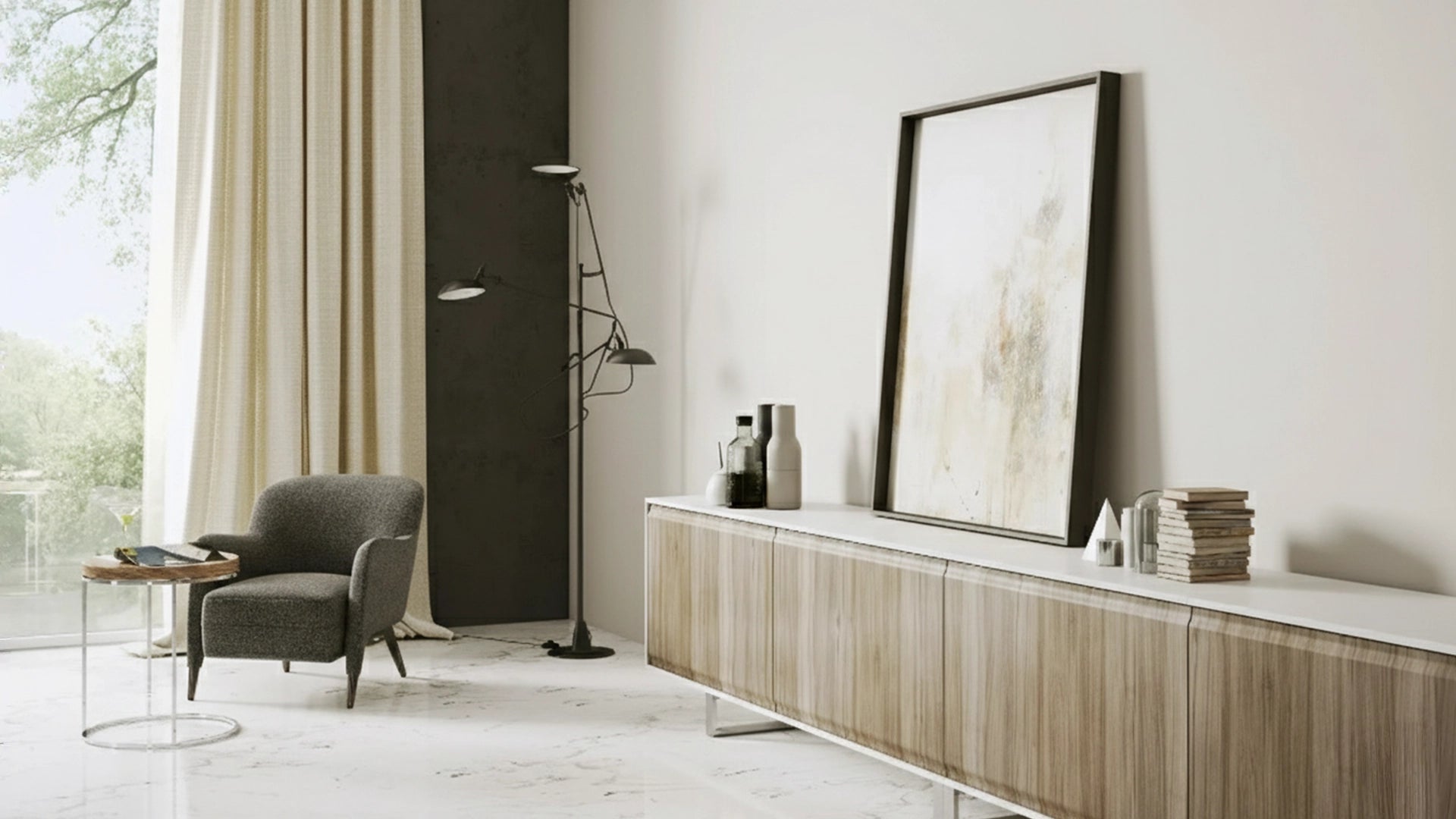 Concrete Cladding HERRINGBONE Wall Panels in modern living room interior DecorMania UK