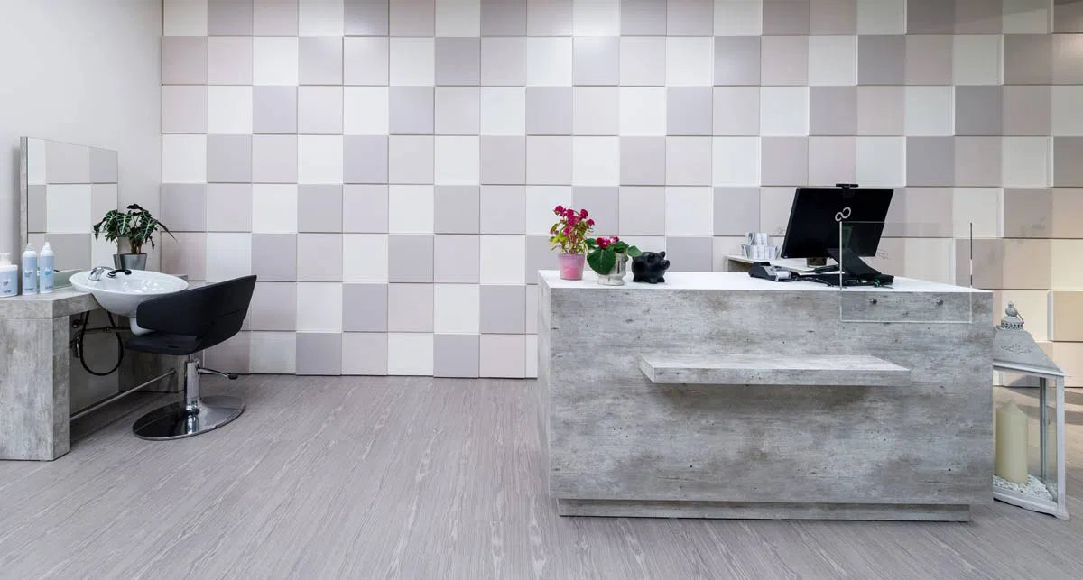 DOMINO 3D Wall panels ARSTYL® in a stylish office, enhancing the wall with its simple, elegant pattern | DecorMania UK