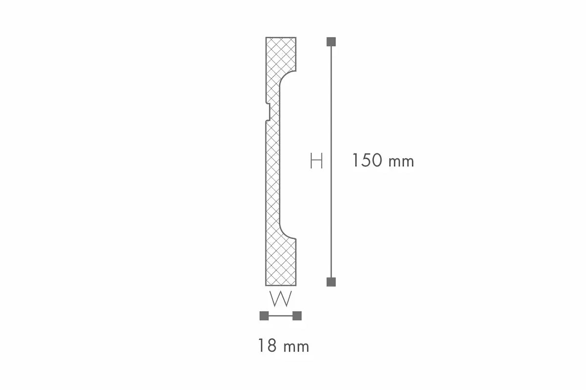 Dimensions of FD15 2m WALLSTYL® Skirting Board  | DecorMania UK